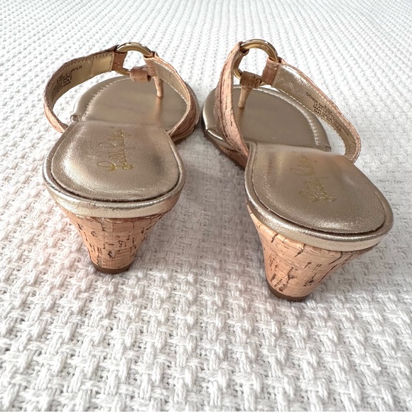Lilly Pulitzer McKim Natural Cork Gold Wedge Sandals Womens 8.5 Beachy Resort - Picture 3 of 10